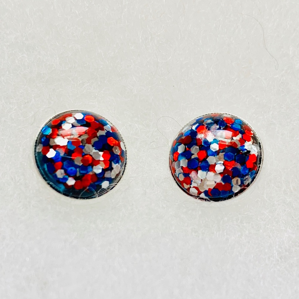 🎉HP🎉 Patriotic Red & Blue Glitter Stud Earrings